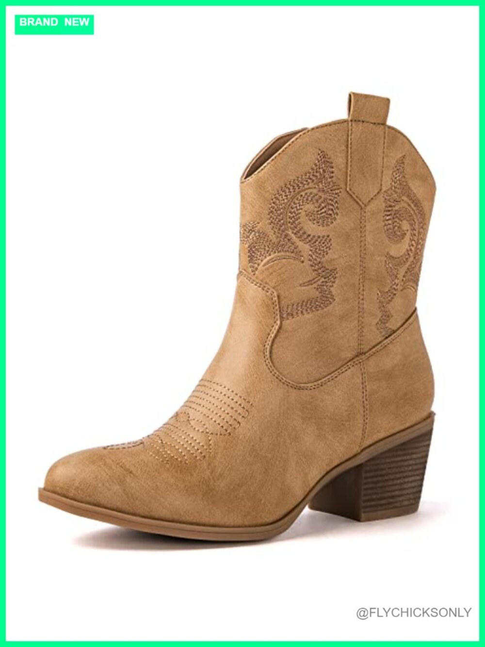 Women's Faux Leather Western Cowboy Ankle Boots Side Zip Block Heel